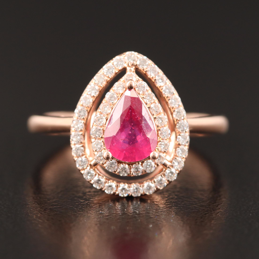 14K Corundum and Diamond Double Halo Ring