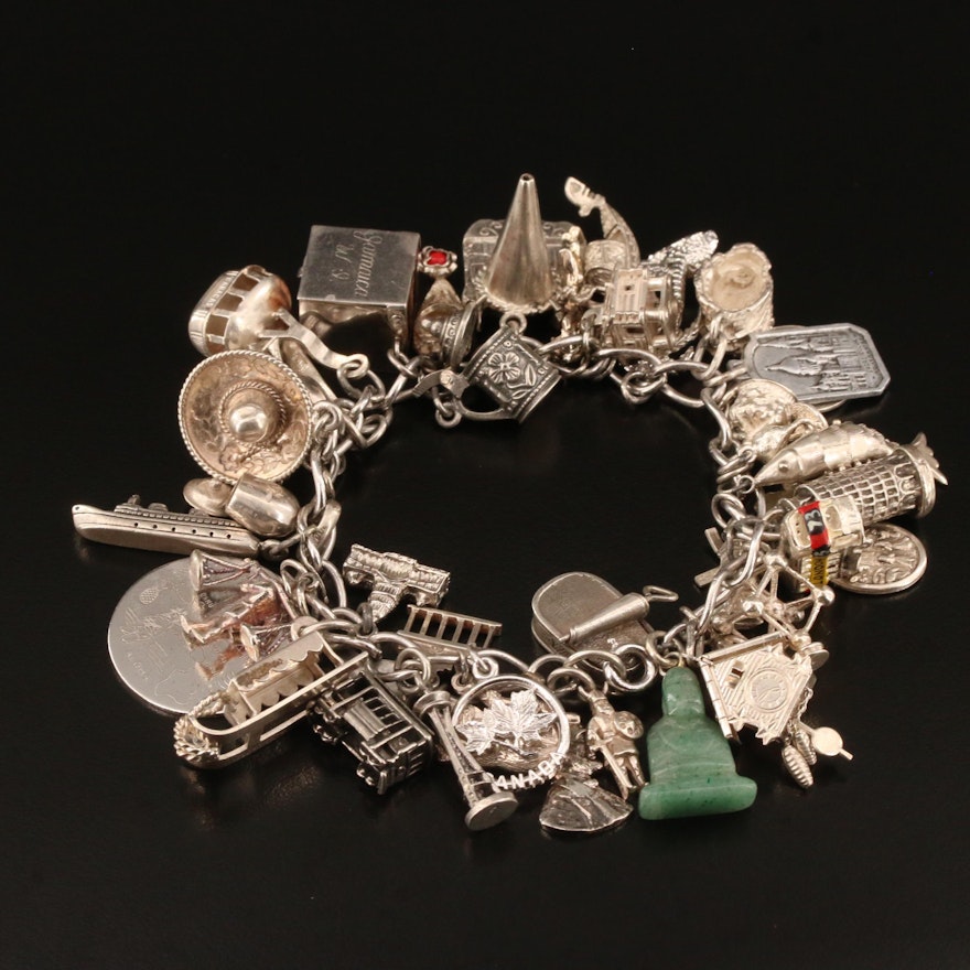 Vintage Sterling Travel Theme Charm Bracelet