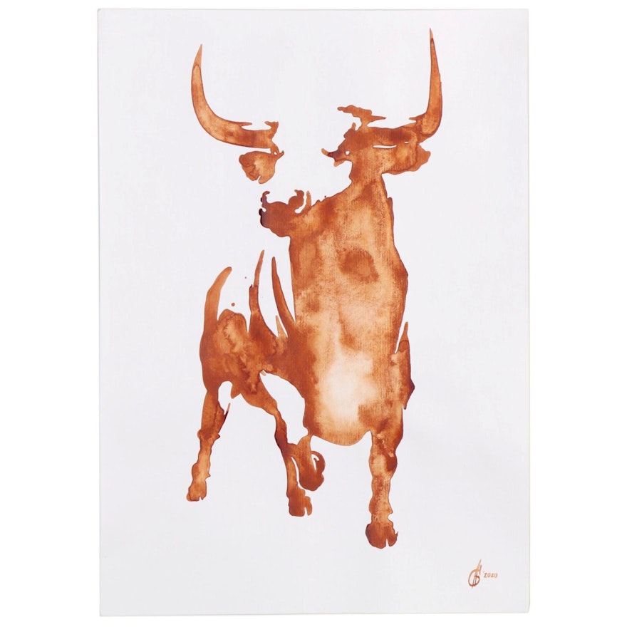 Alyona Glushchenko Watercolor Painting of a Bull, 2020