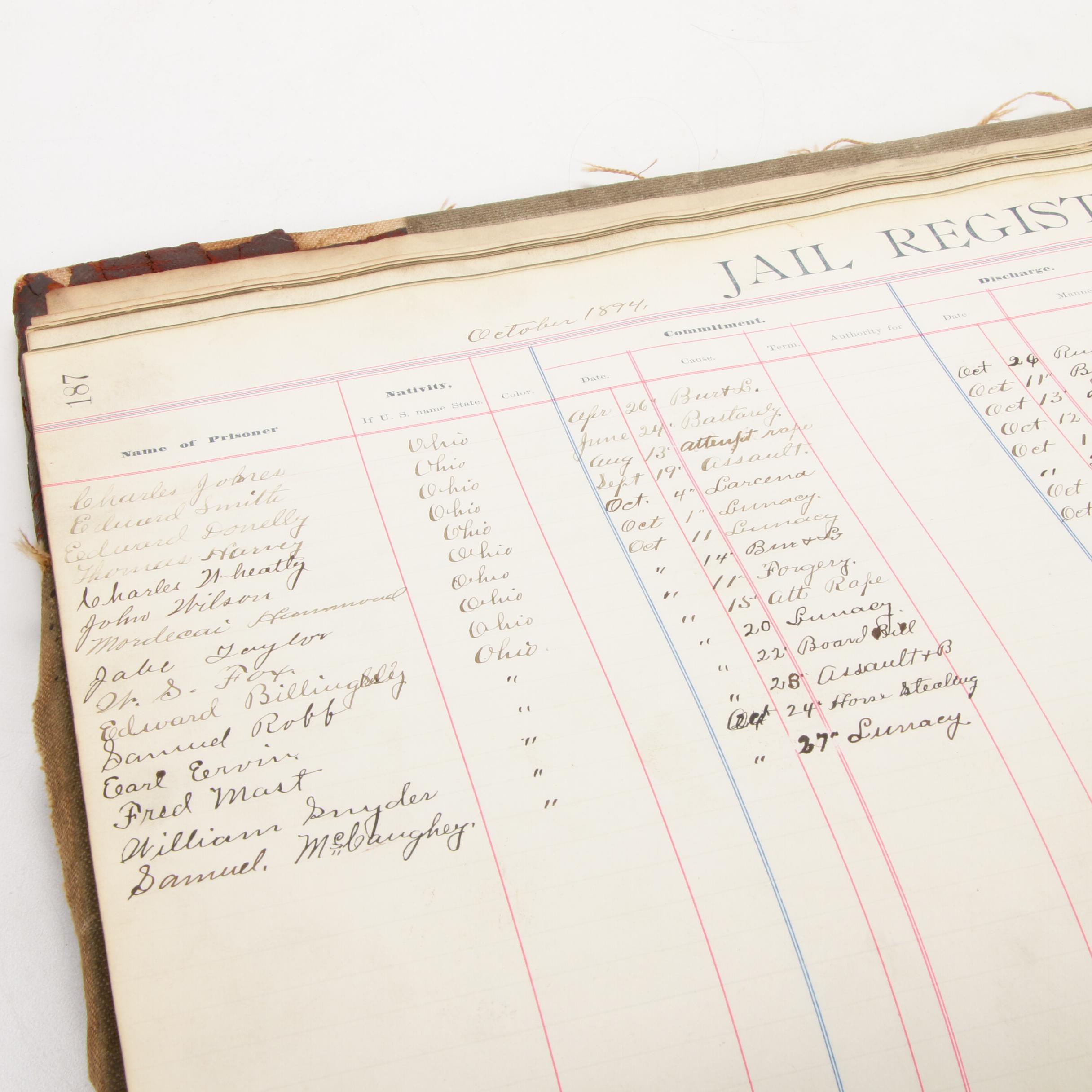 Muskingum County Ohio Jail Register, 1888-1893