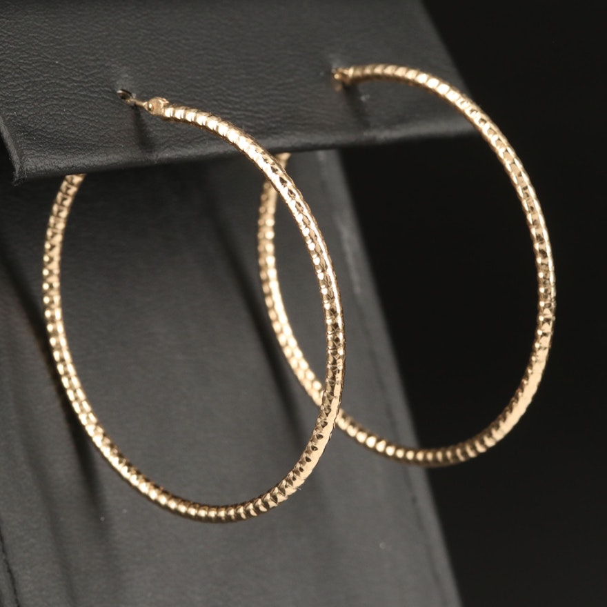 14K Textured Hoop Earrings