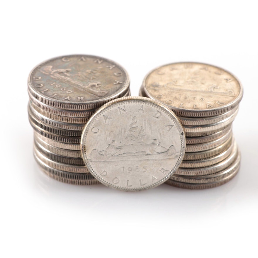 Twenty-Four Canadian Silver Dollars, 1955-1967