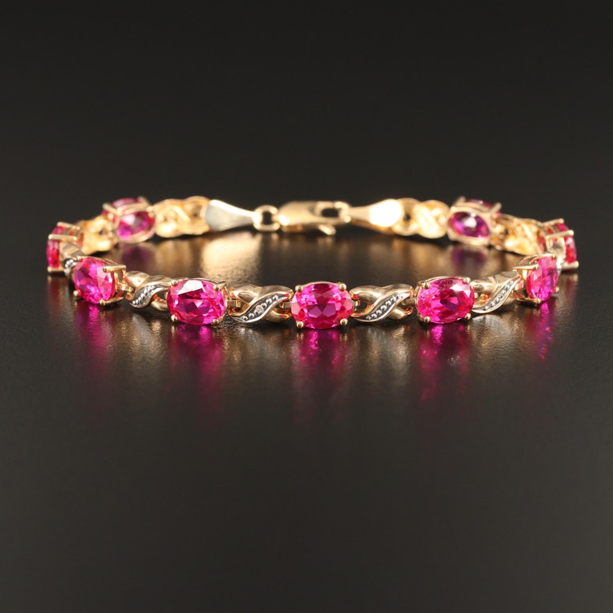 10K Ruby and Diamond Crossover Bracelet