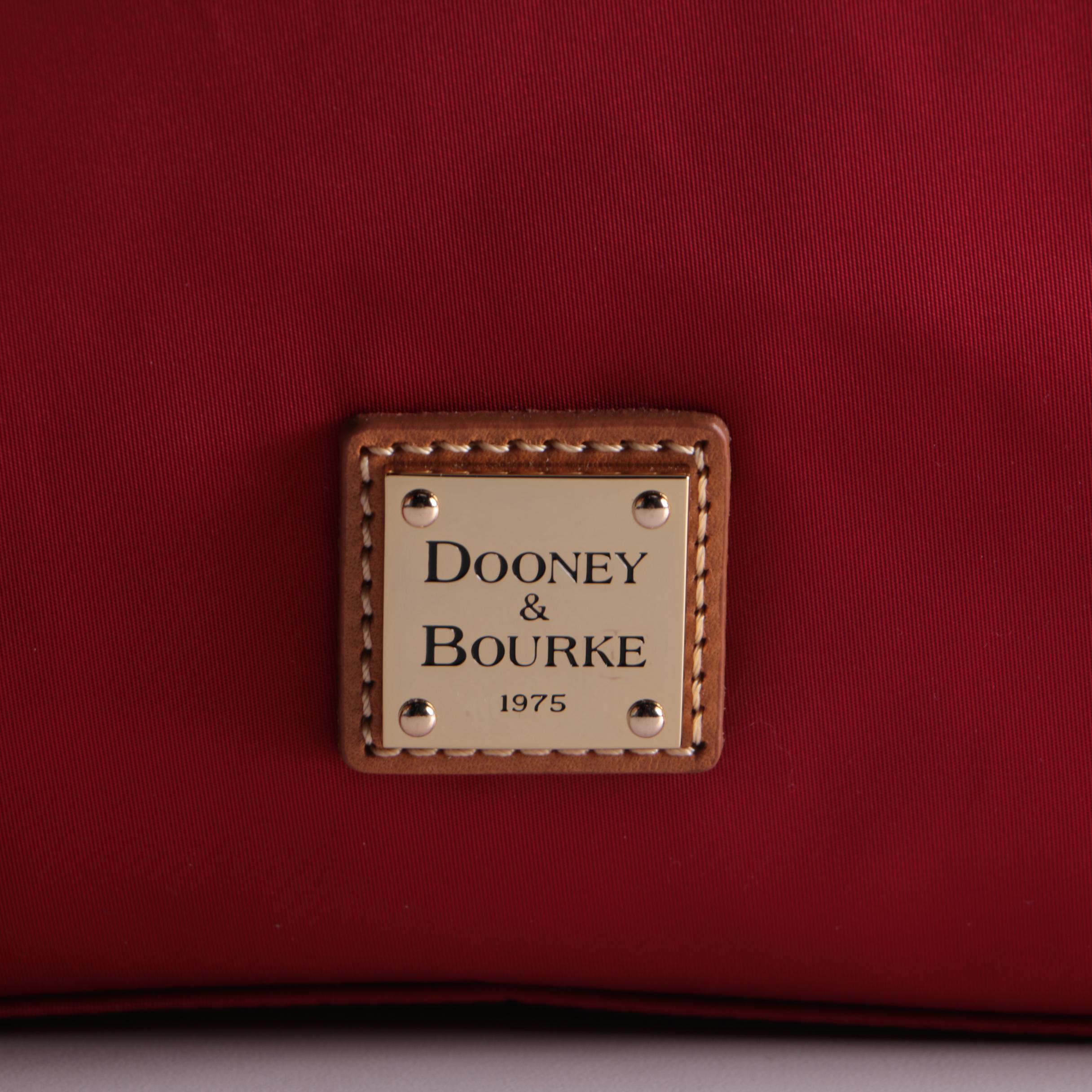 Dooney & Bourke Juliette Tassel Hobo Bag in Red Nylon with Tan Leather Trim