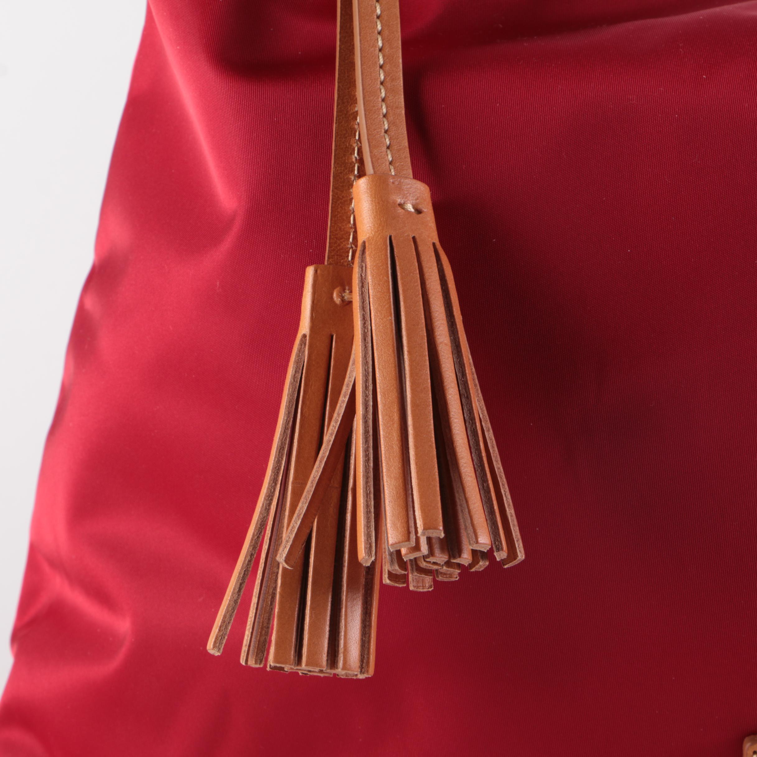 Dooney & Bourke Juliette Tassel Hobo Bag in Red Nylon with Tan Leather Trim