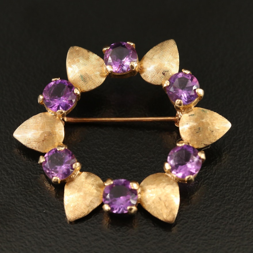 14K Amethyst Wreath Brooch