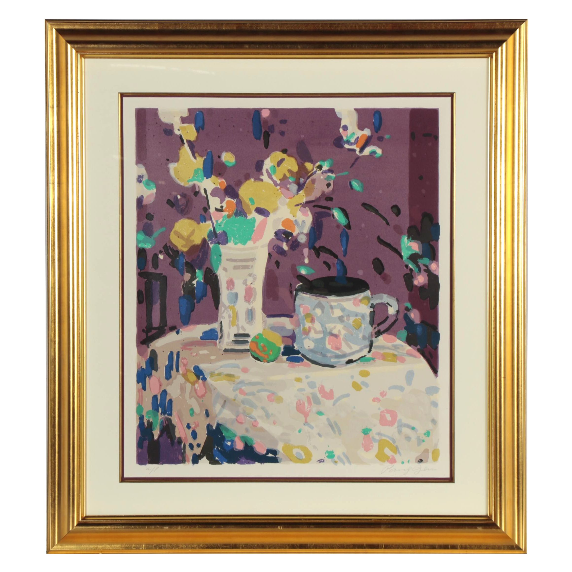 Jen Pang Serigraph of Floral Still Life, Late 20th Century