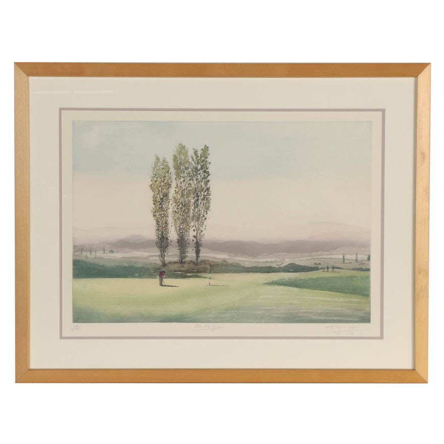 J. Garrington Etching with Aquatint "On the Green," Late 20th Century
