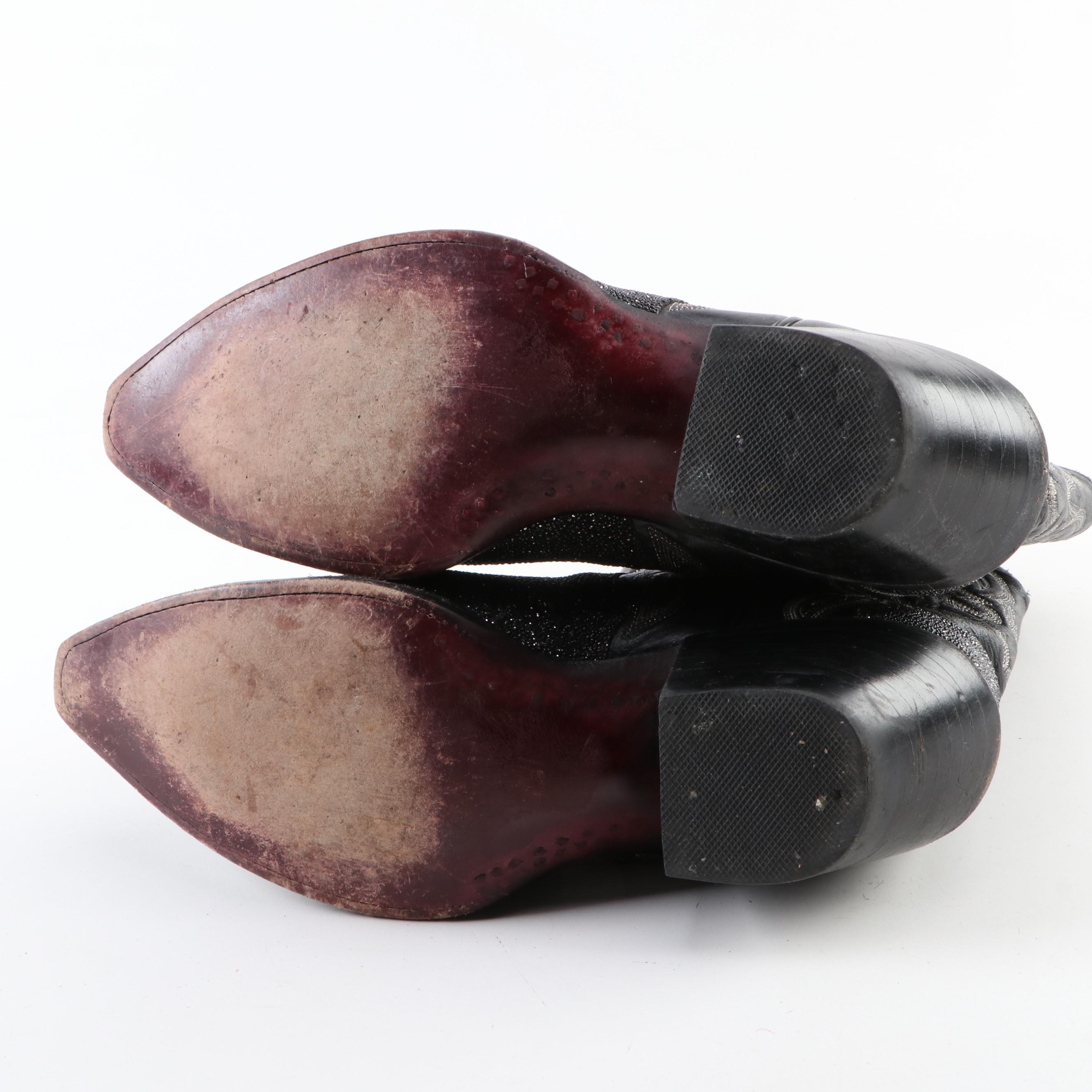 Stingray Skin and Black Leather Snip Toe Western Boots