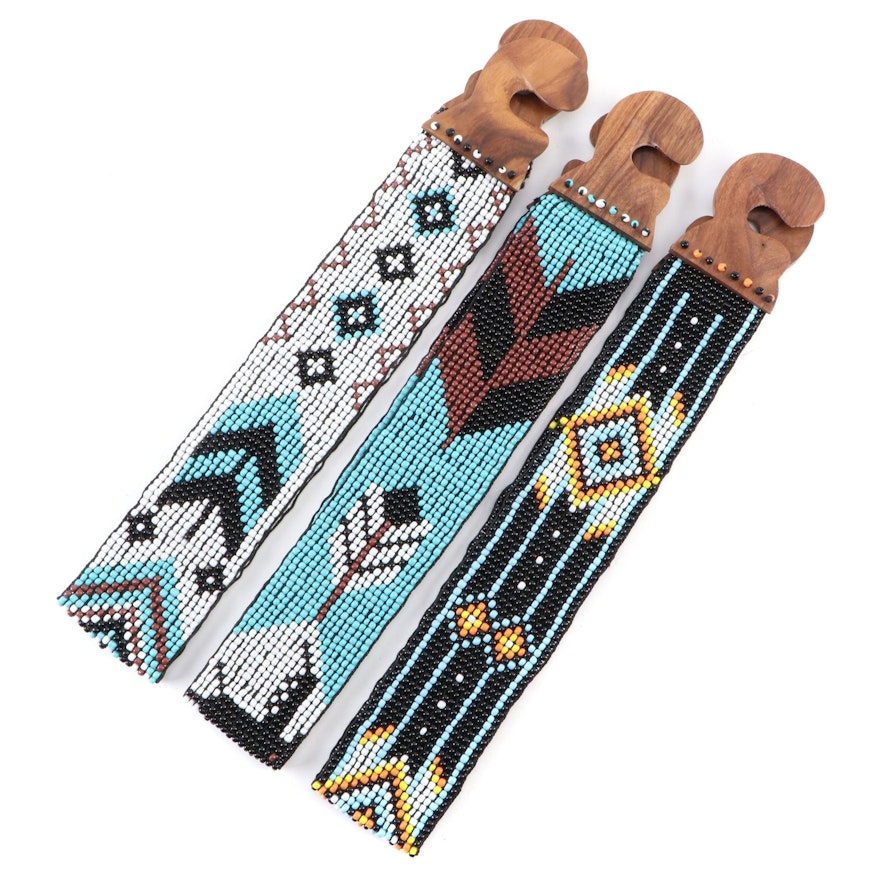 Southwestern Inspired Beaded Stretch Belts with Wood Hook Buckles