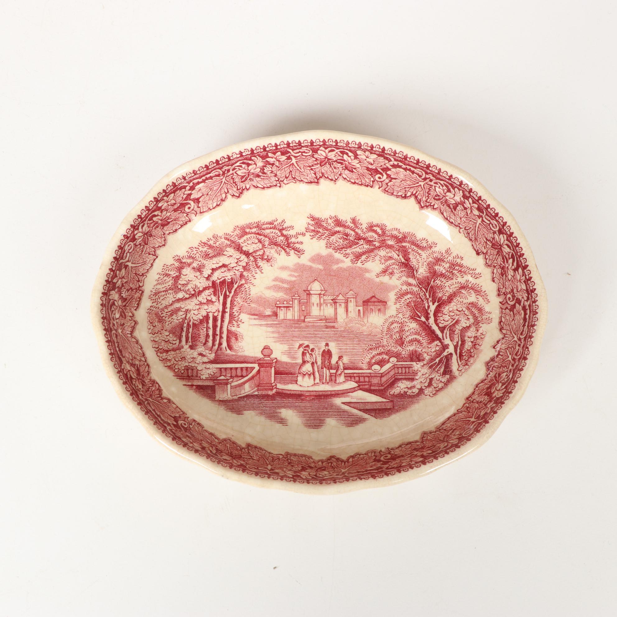Mason's "Vista" Pink Transferware Ironstone Dinnerware, Mid-20th Century