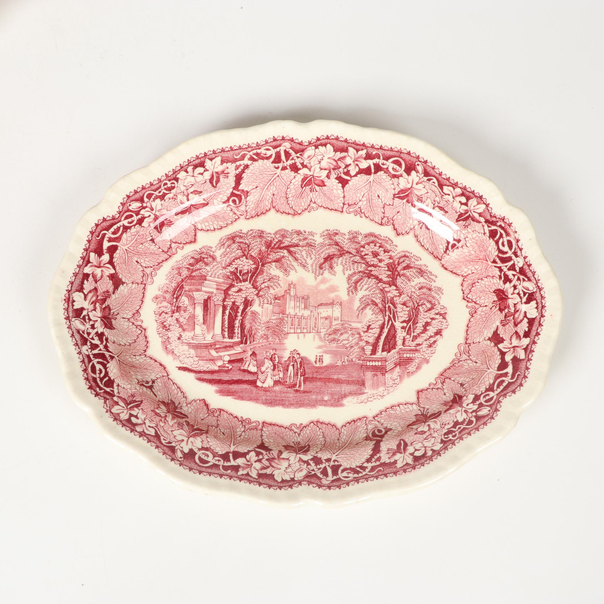 Mason's "Vista" Pink Transferware Ironstone Dinnerware, Mid-20th Century