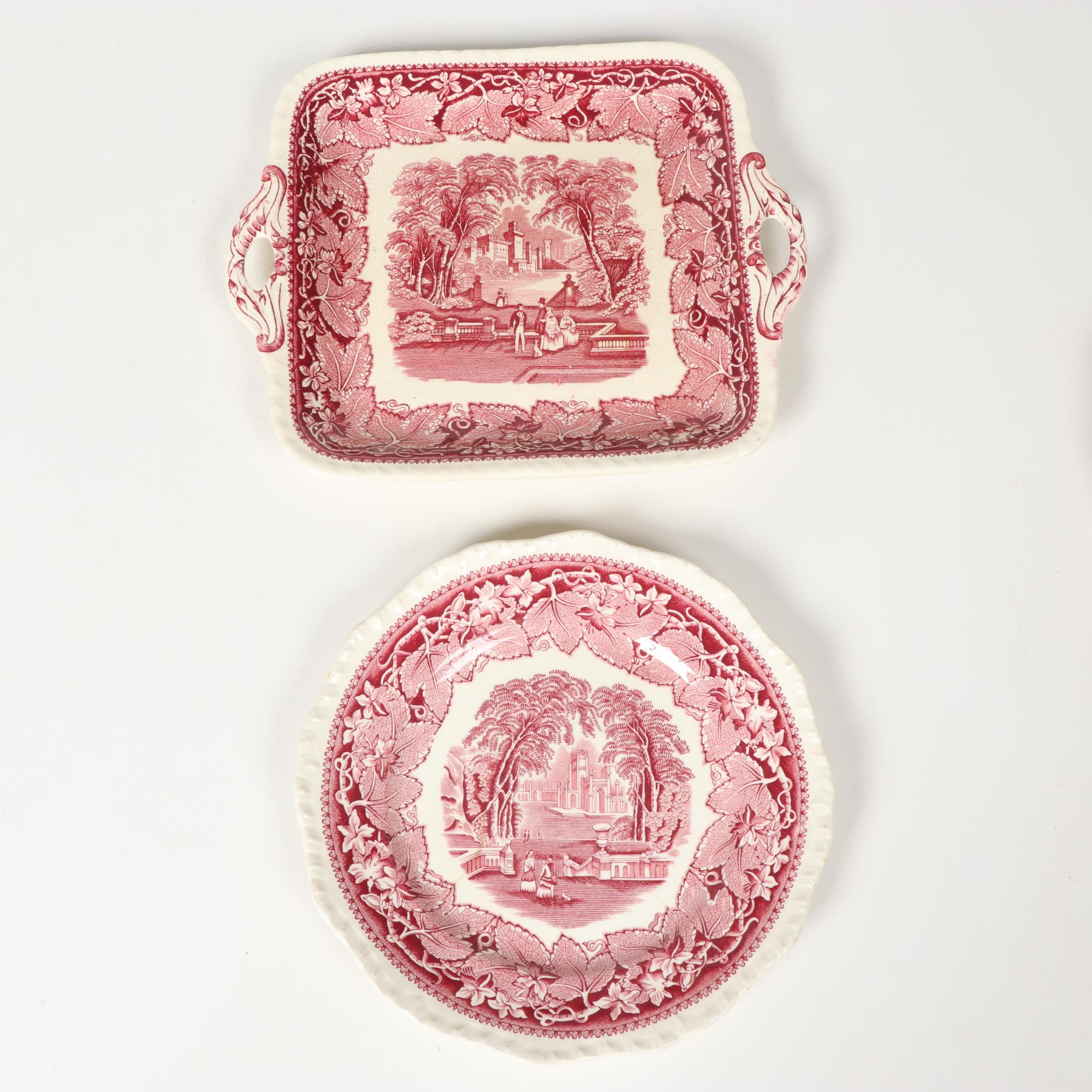 Mason's "Vista" Pink Transferware Ironstone Dinnerware, Mid-20th Century