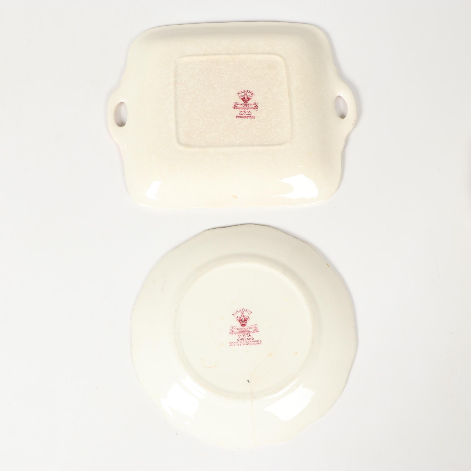 Mason's "Vista" Pink Transferware Ironstone Dinnerware, Mid-20th Century