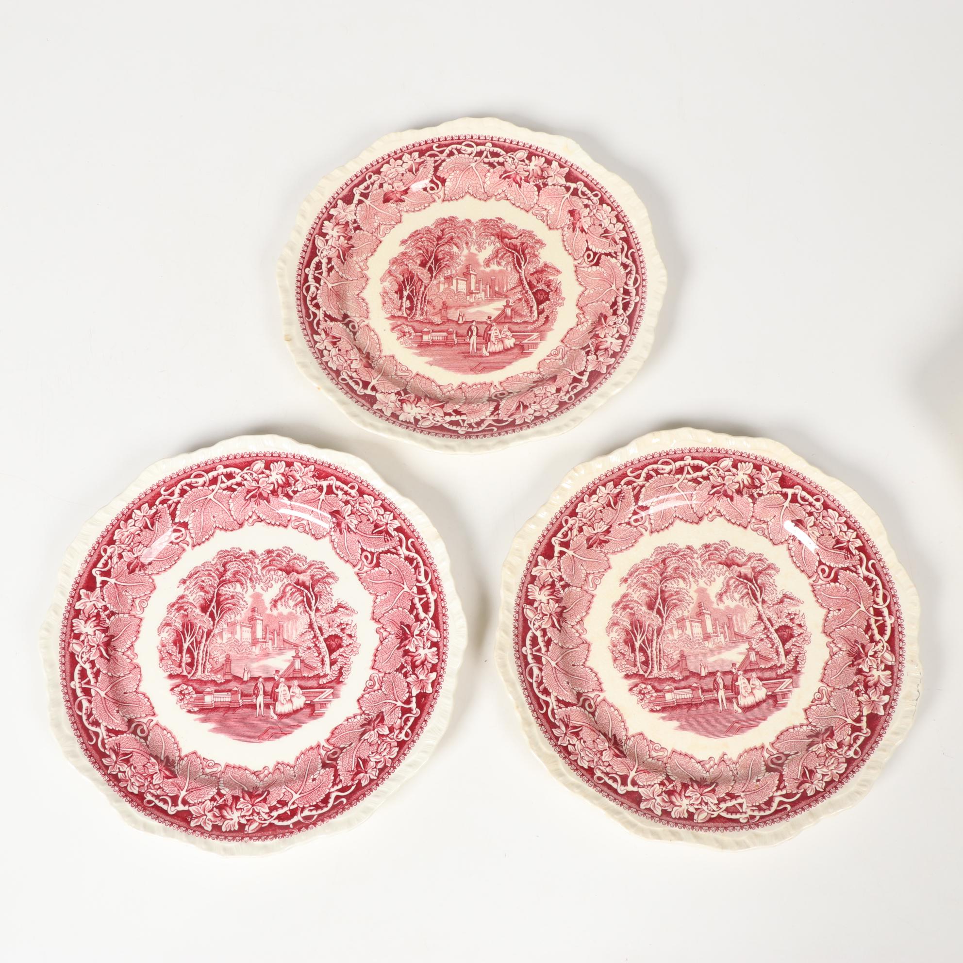 Mason's "Vista" Pink Transferware Ironstone Dinnerware, Mid-20th Century