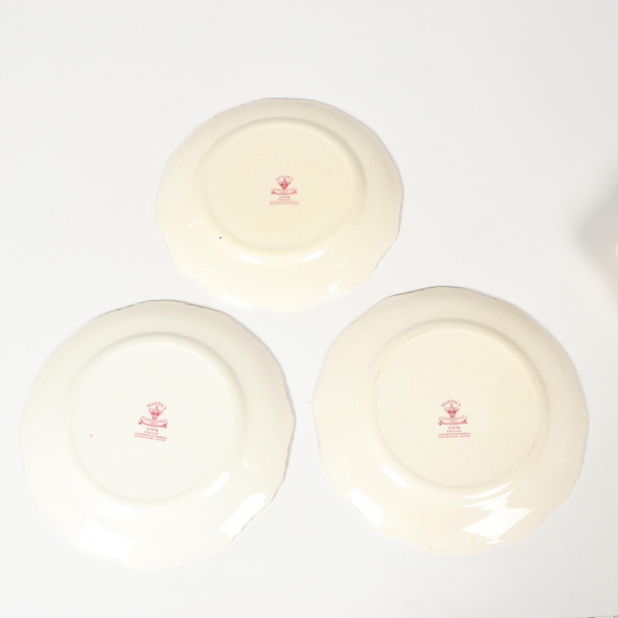 Mason's "Vista" Pink Transferware Ironstone Dinnerware, Mid-20th Century