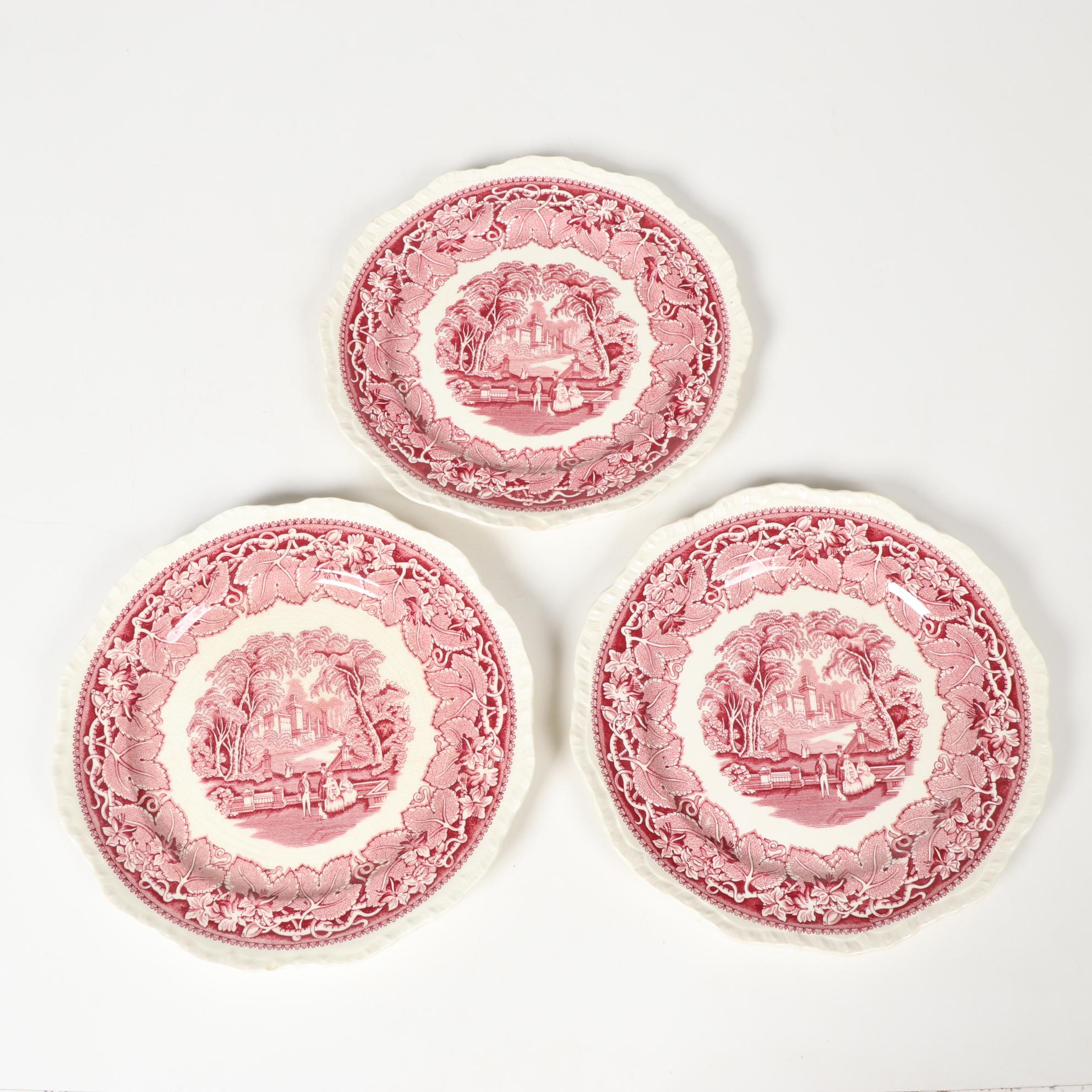 Mason's "Vista" Pink Transferware Ironstone Dinnerware, Mid-20th Century