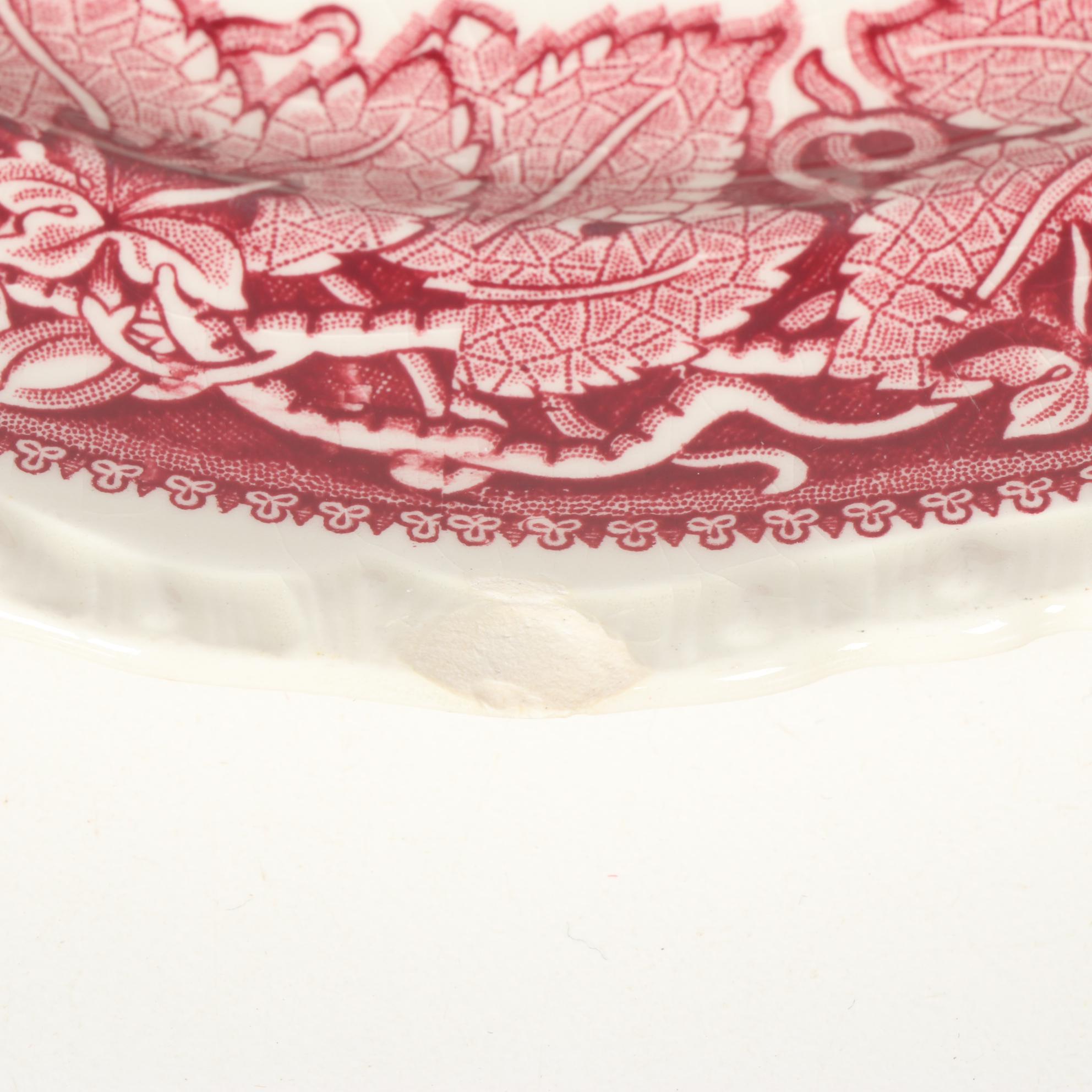 Mason's "Vista" Pink Transferware Ironstone Dinnerware, Mid-20th Century