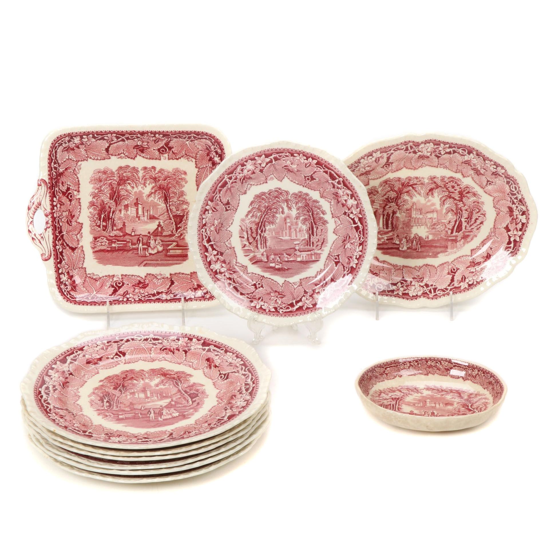 Mason's "Vista" Pink Transferware Ironstone Dinnerware, Mid-20th Century