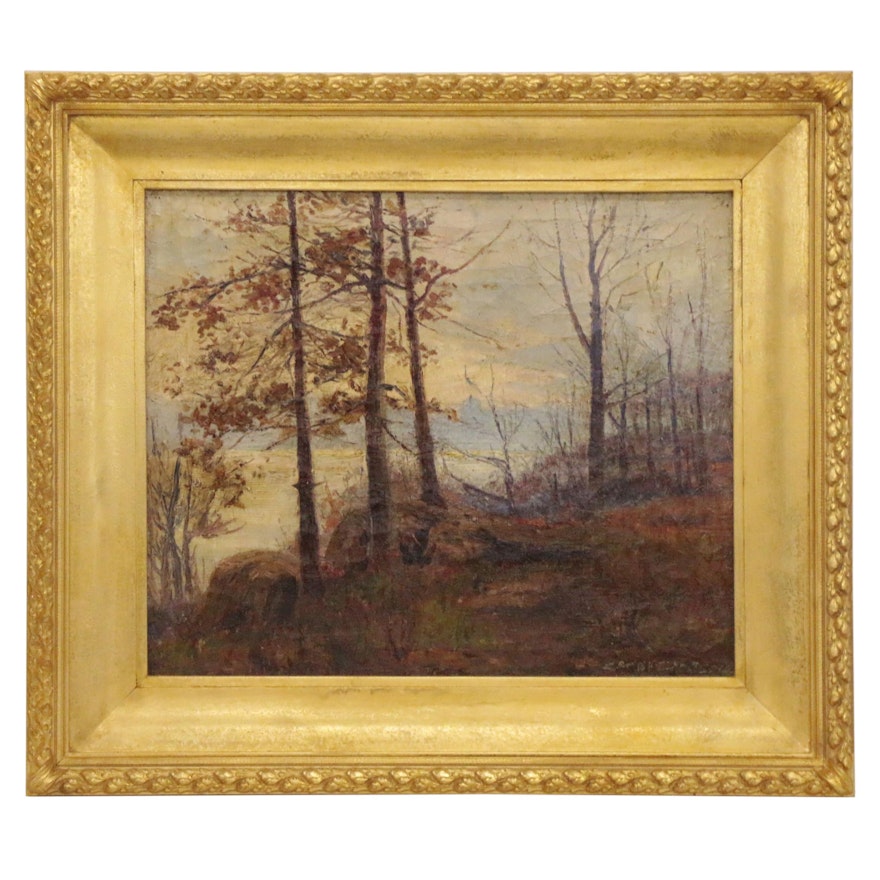 Autumn Landscape Oil Painting, 19th Century