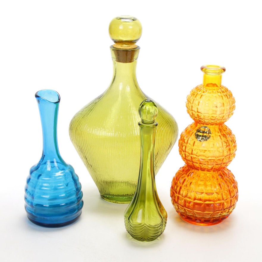 Pressed Glass Vases, Decanter, and Perfume Bottle