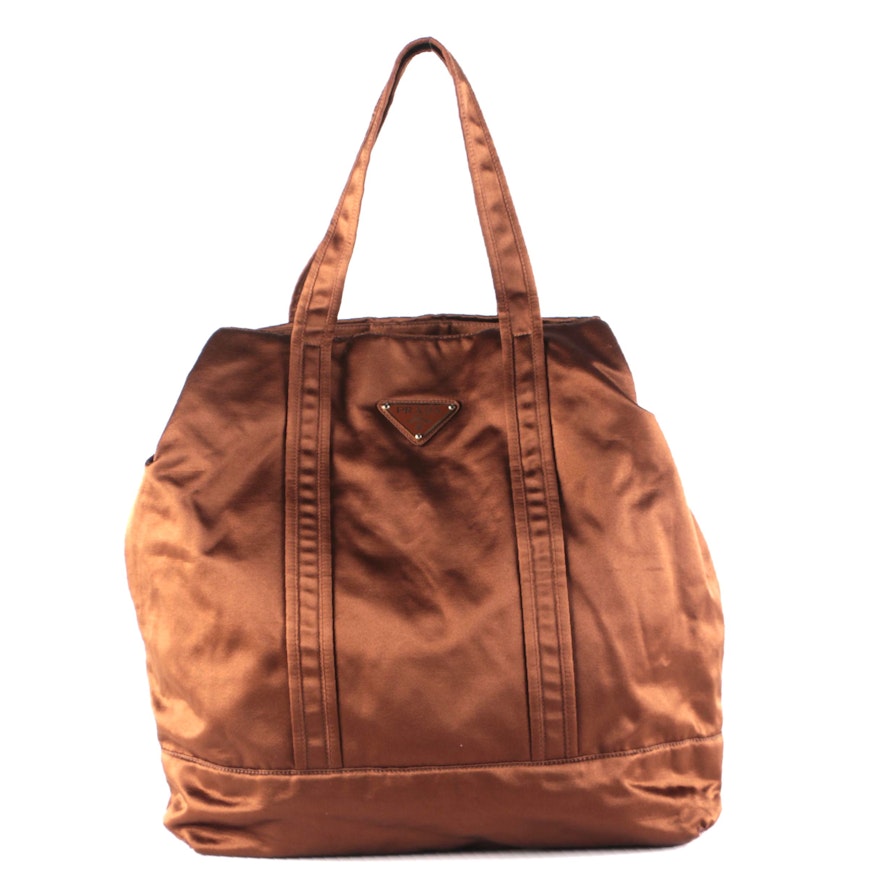 Prada Brown Fabric Large Tote Bag