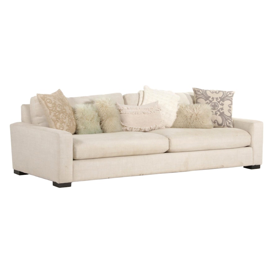 Contemporary Beige Sofa with Throw Pillows