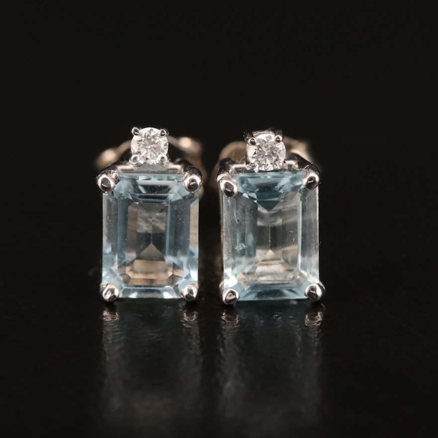 14K Aquamarine and Diamond Stud Earrings