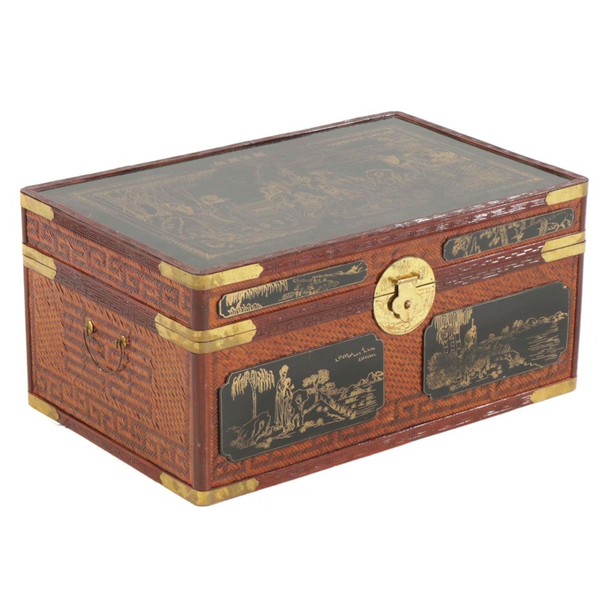 Chinese Style Trunk with Woven Bamboo Panels, 21st Century