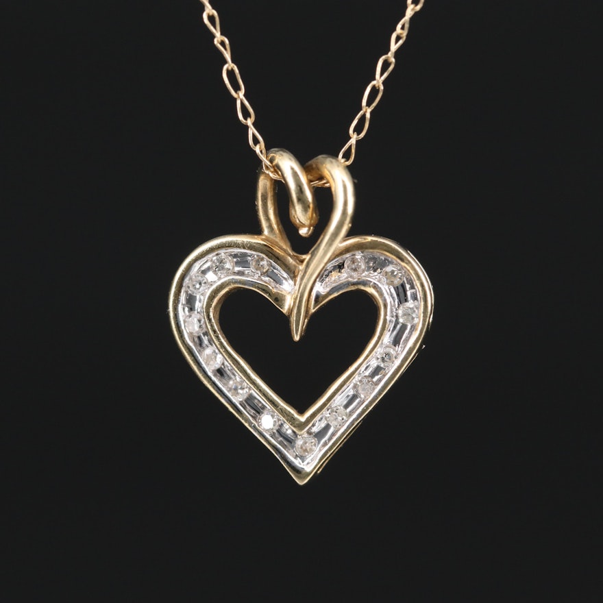 10K Diamond Heart Pendant on 14K Chain