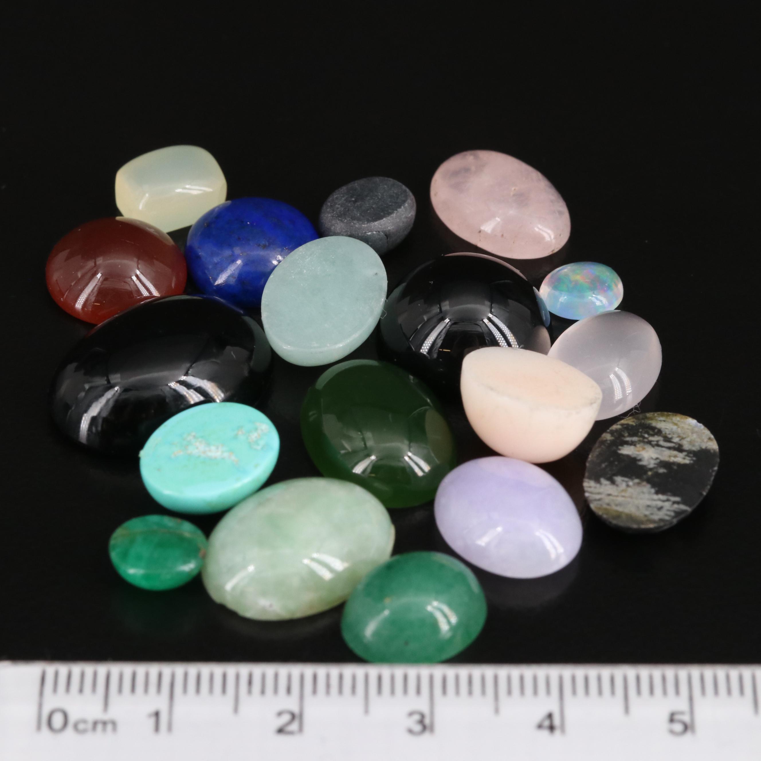 Loose Mixed Cabochon Including Rose Quartz, Aventurine and Snowflake Obsidian