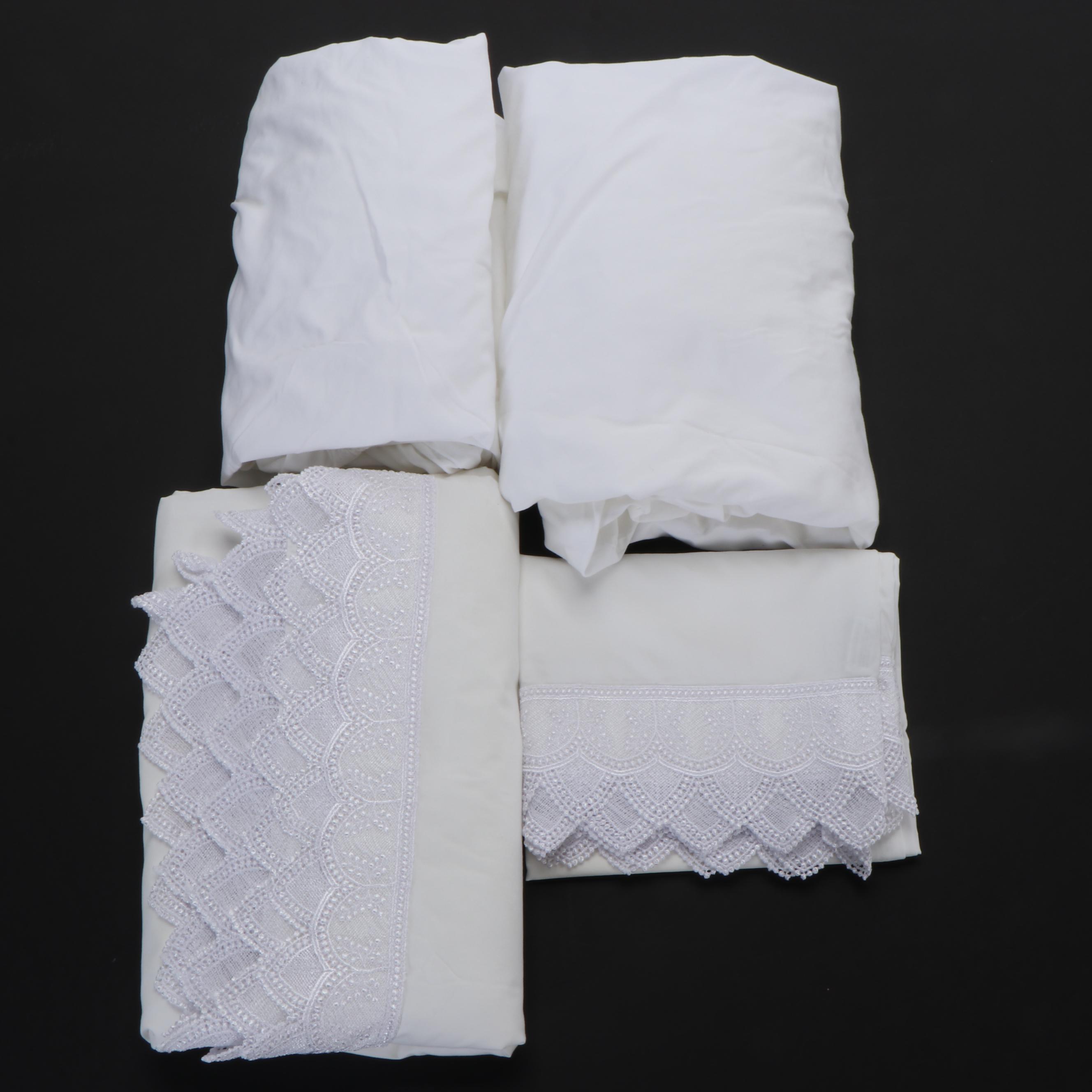 Charisma Lace Trim Egyptian Cotton Flat Sheet, Pillowcases, and Other Sheets