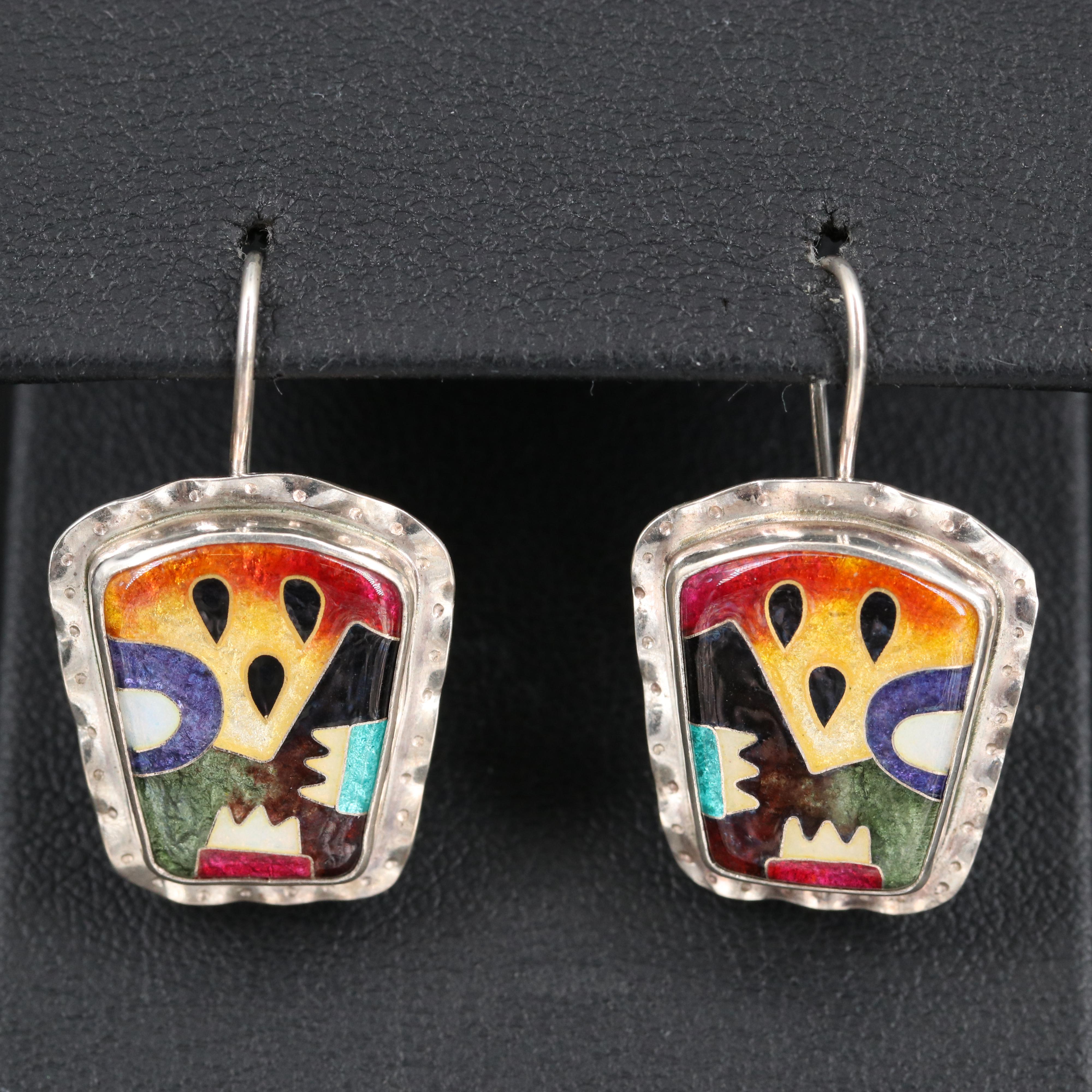 Celiane & Ronald Dunetz Sterling Silver Enamel Earrings