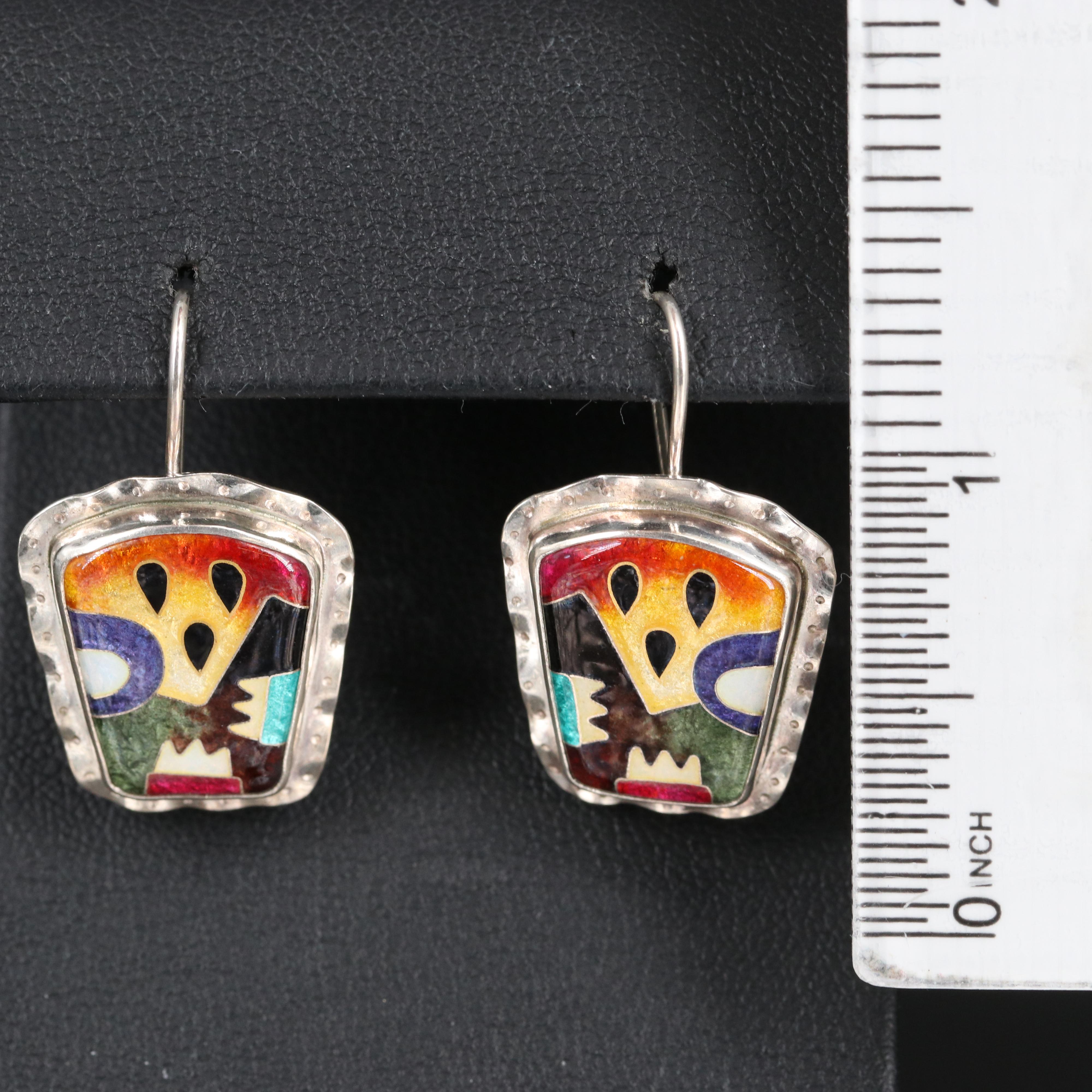 Celiane & Ronald Dunetz Sterling Silver Enamel Earrings