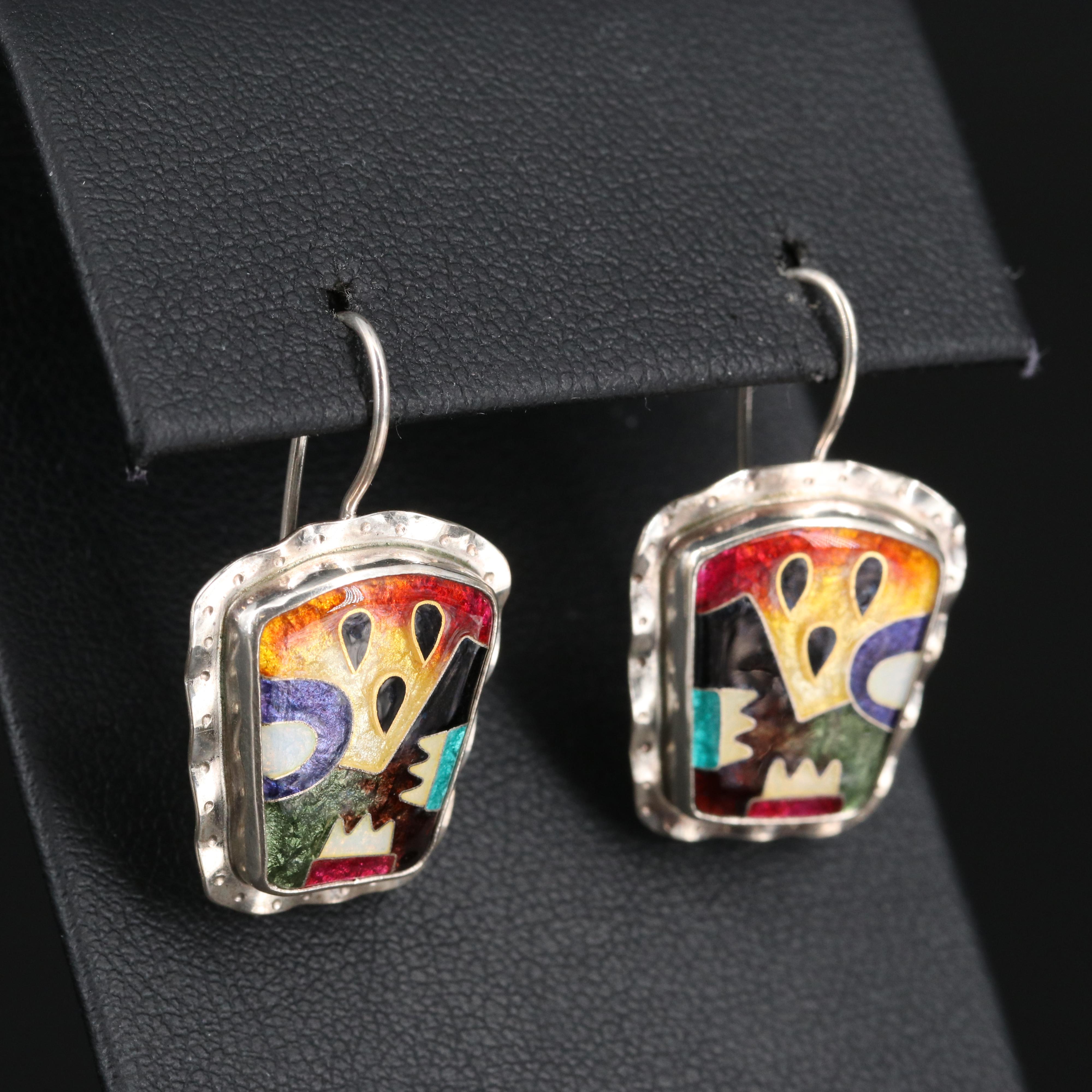 Celiane & Ronald Dunetz Sterling Silver Enamel Earrings