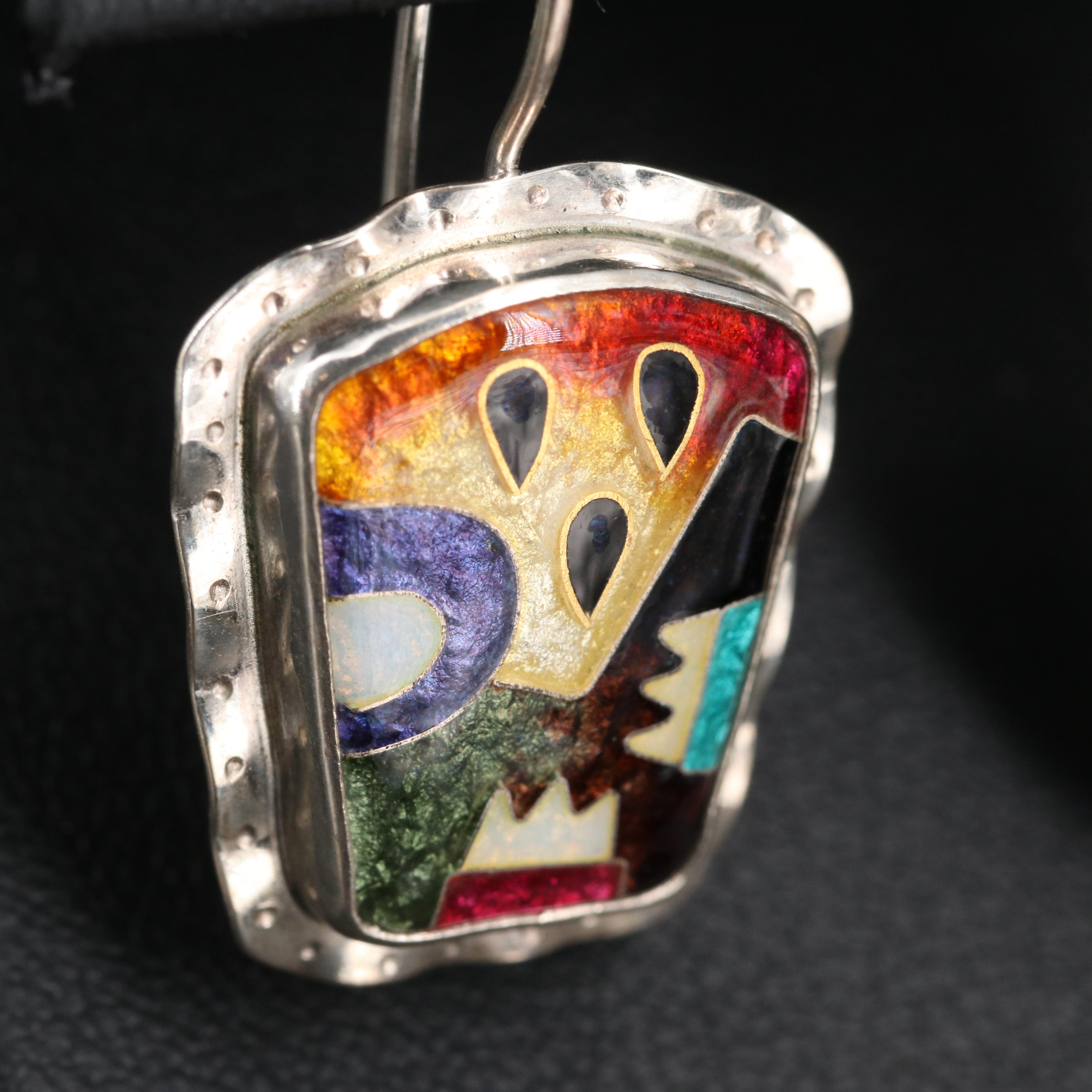 Celiane & Ronald Dunetz Sterling Silver Enamel Earrings