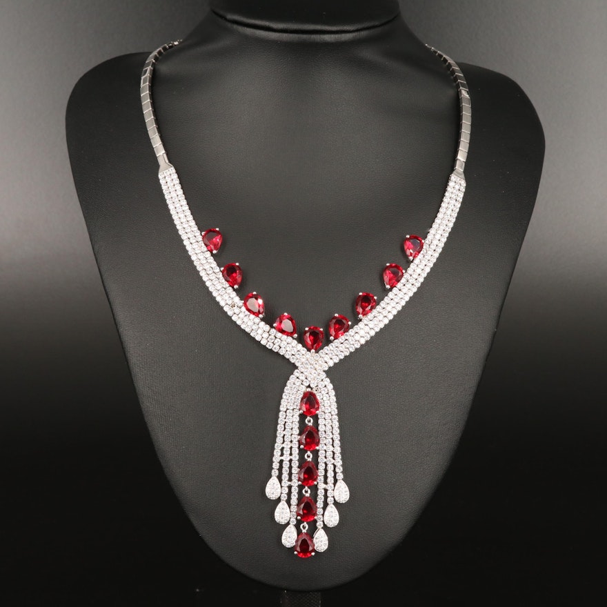 Sterling Glass and Cubic Zirconia Waterfall Necklace
