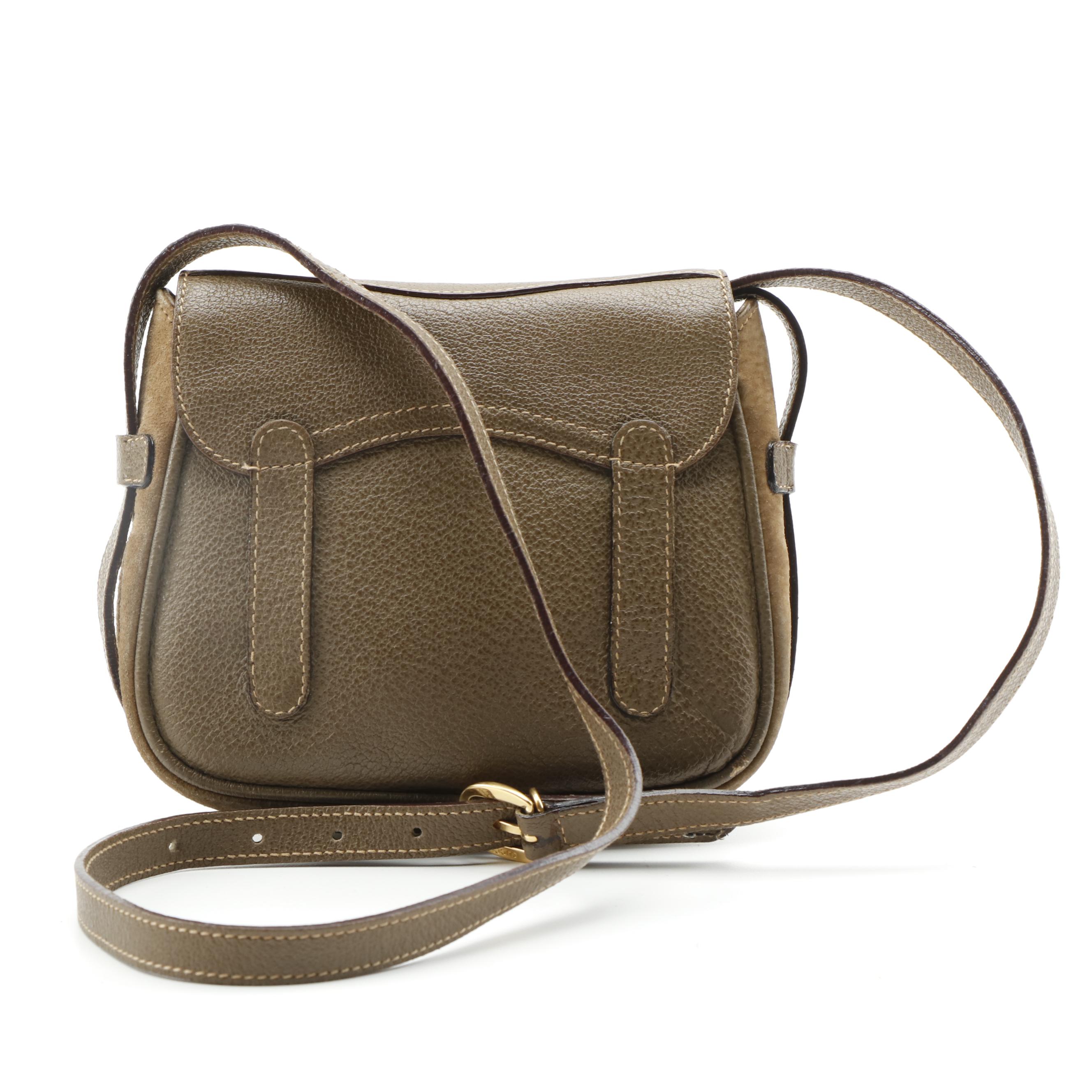 Gucci Two-Way Brown Suede and Leather Kelly Saddle Bag with Contrast Stitching