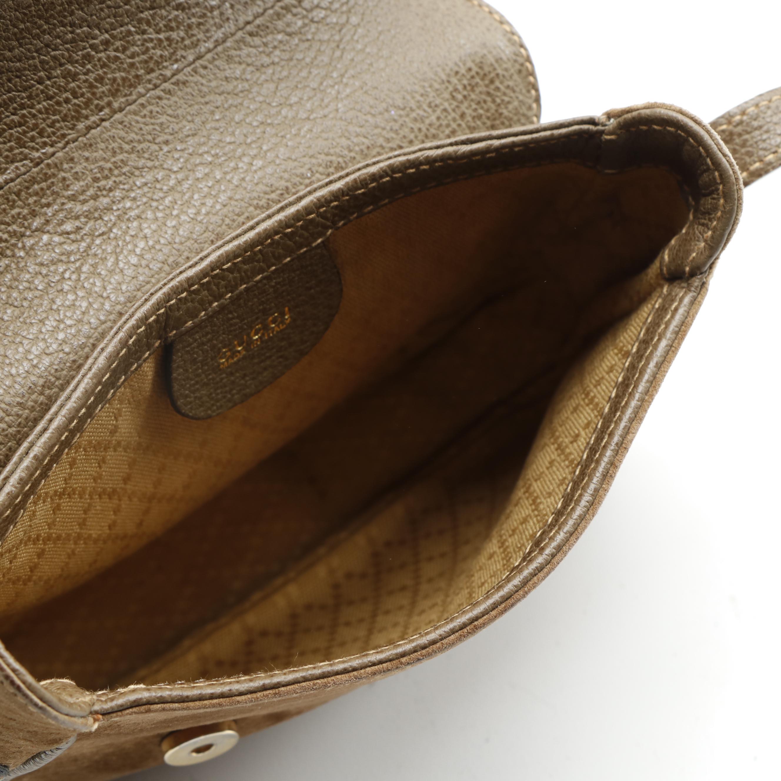 Gucci Two-Way Brown Suede and Leather Kelly Saddle Bag with Contrast Stitching