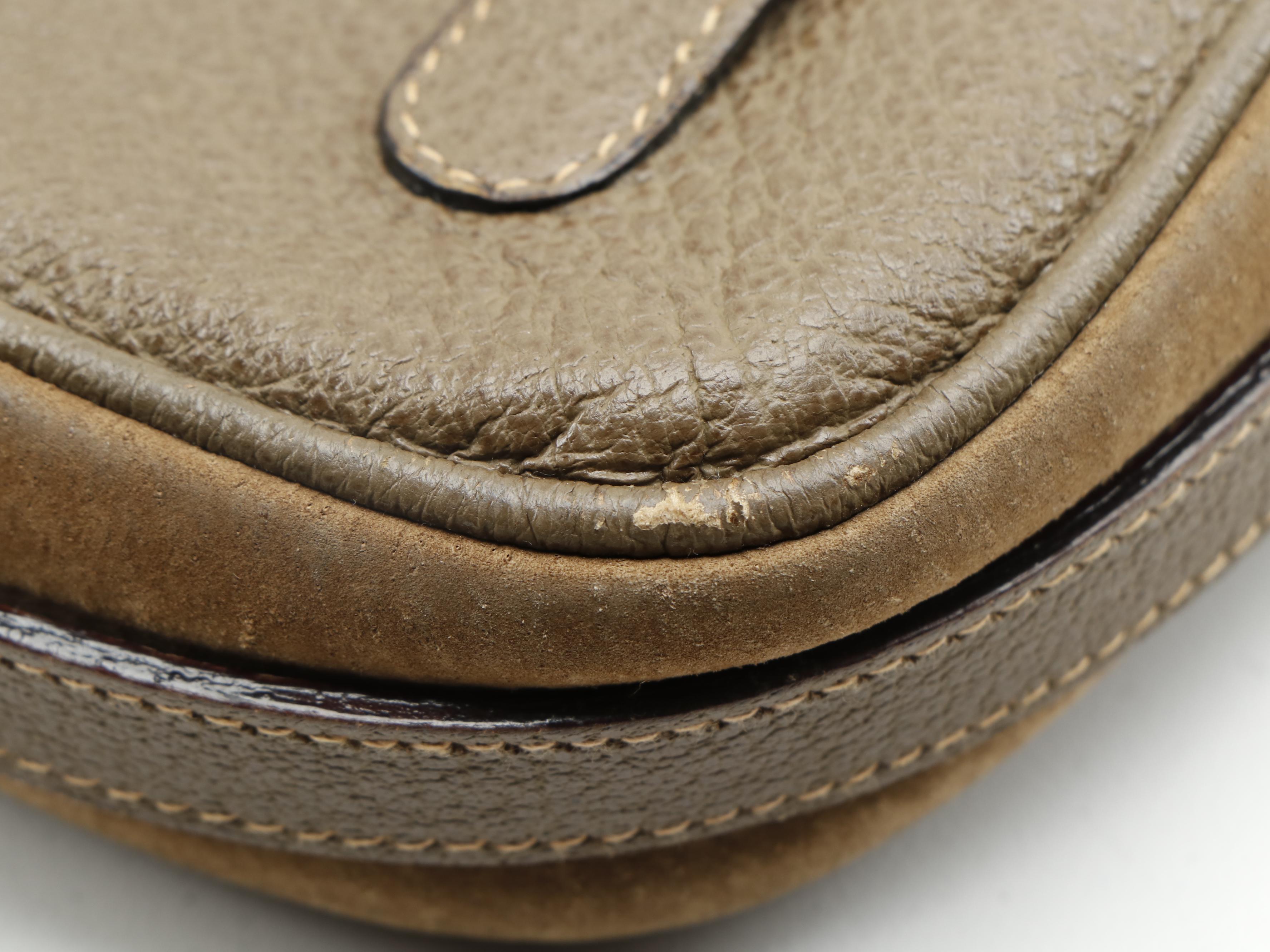 Gucci Two-Way Brown Suede and Leather Kelly Saddle Bag with Contrast Stitching