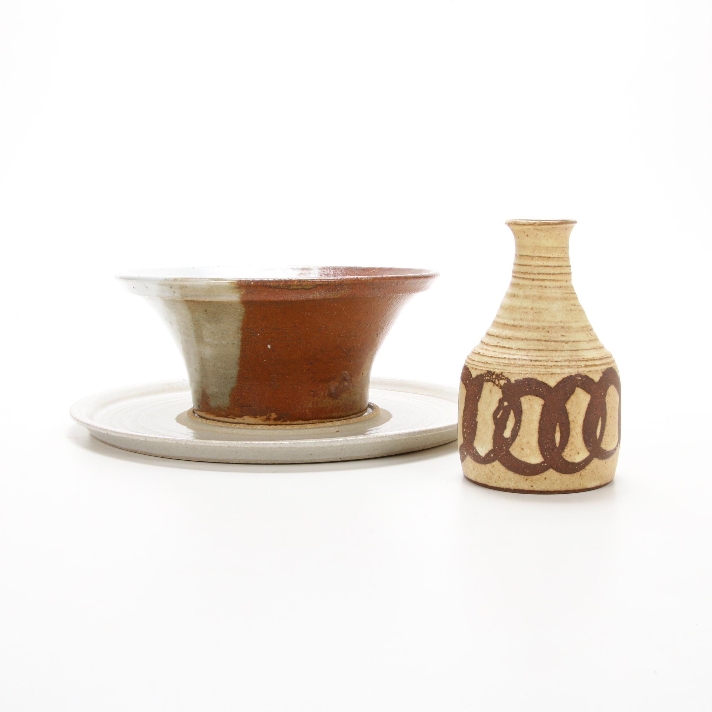 Ocepek Pottery Communion Jug, Glazed Stoneware Bowl and Platter