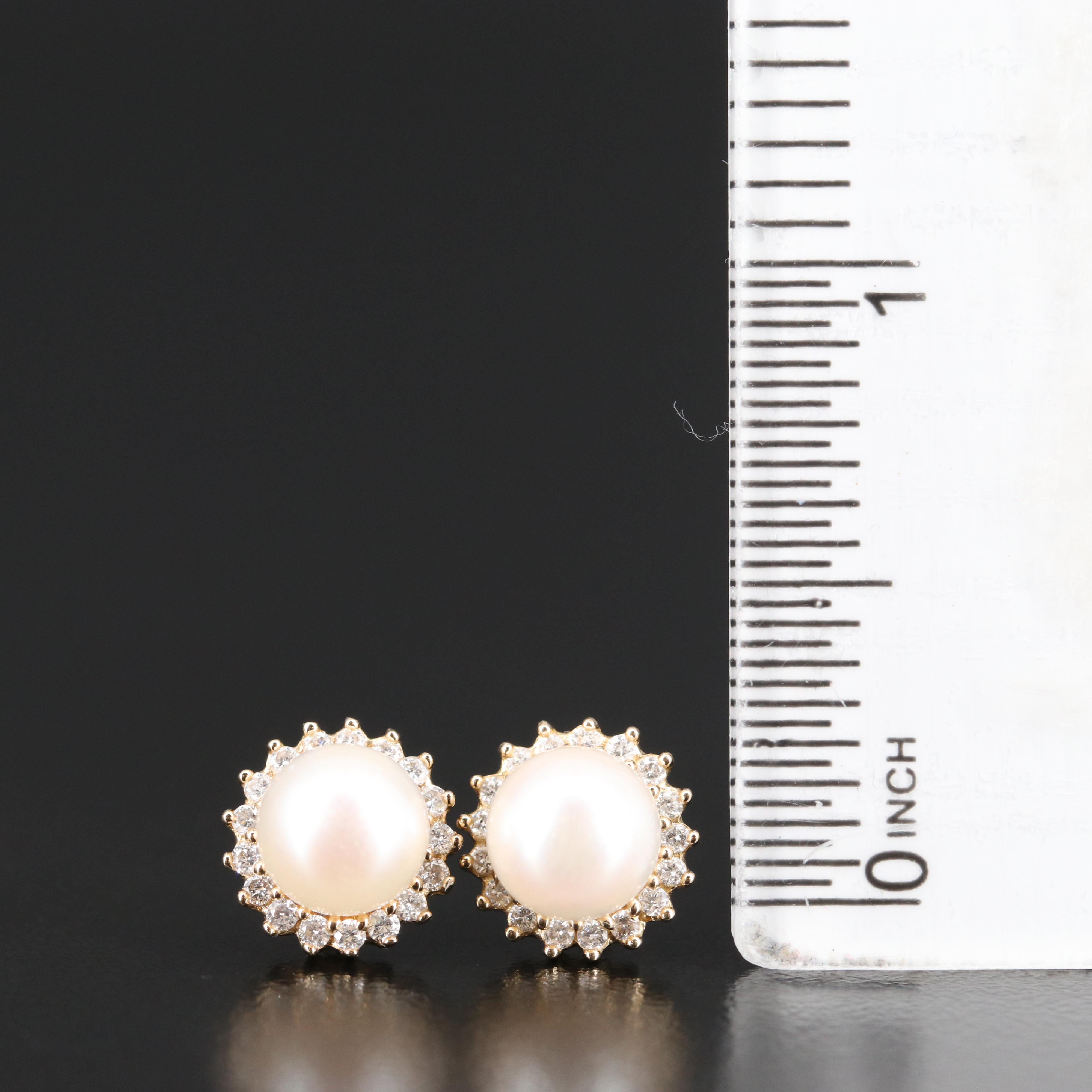 10K Pearl and Diamond Stud Earrings