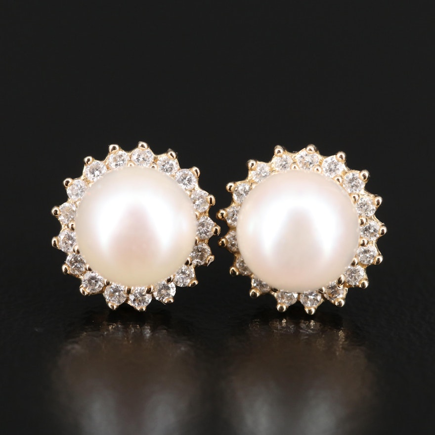 10K Pearl and Diamond Stud Earrings