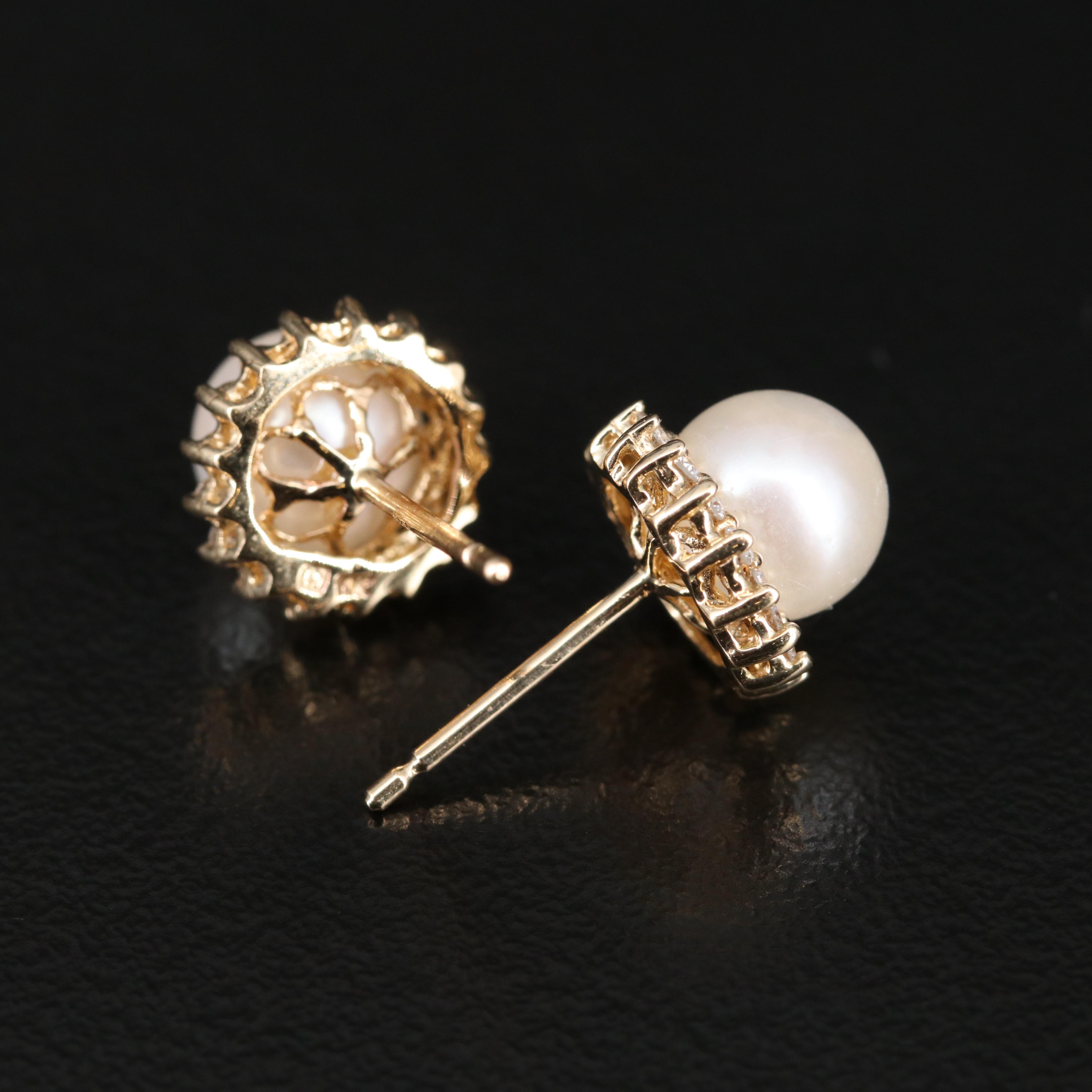 10K Pearl and Diamond Stud Earrings