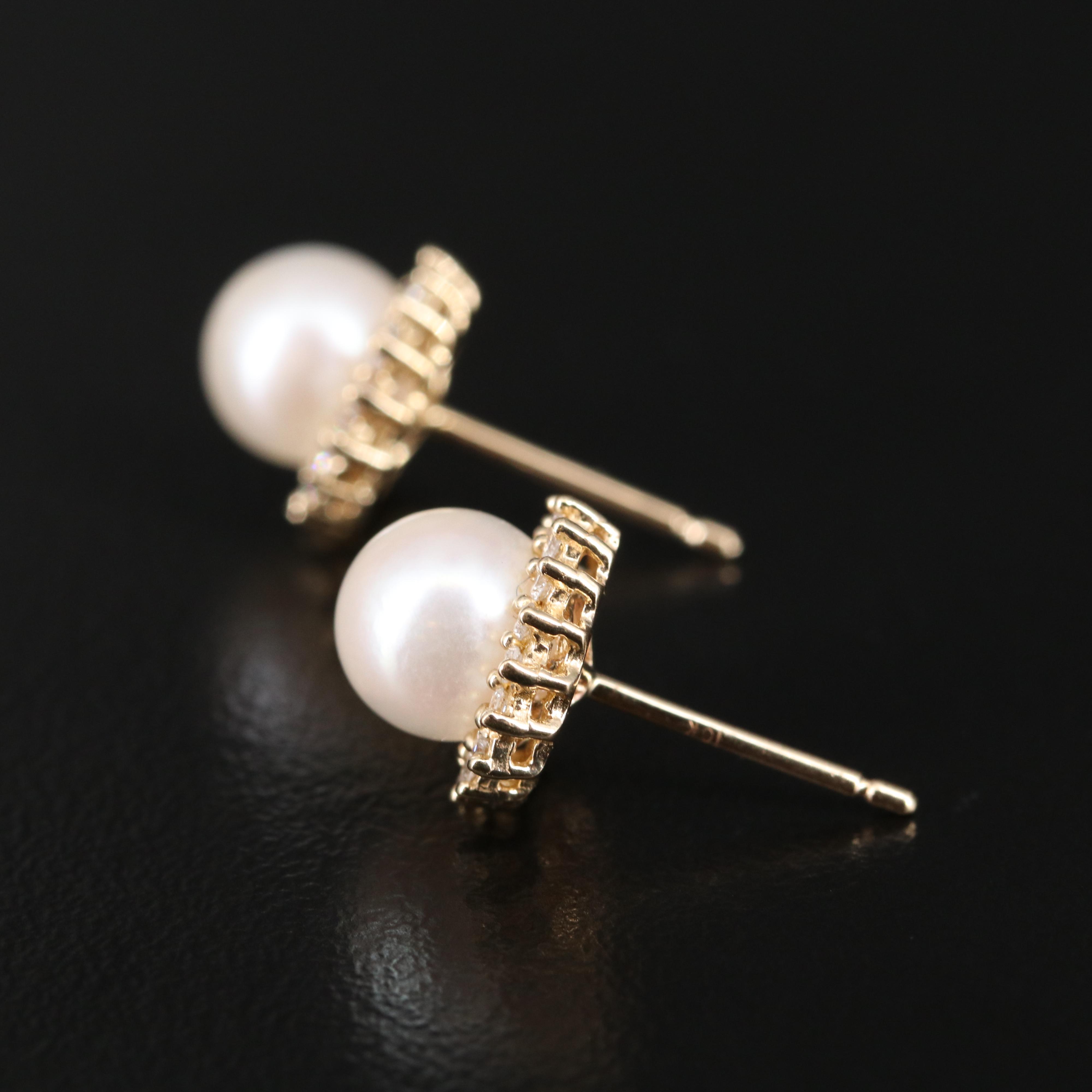 10K Pearl and Diamond Stud Earrings
