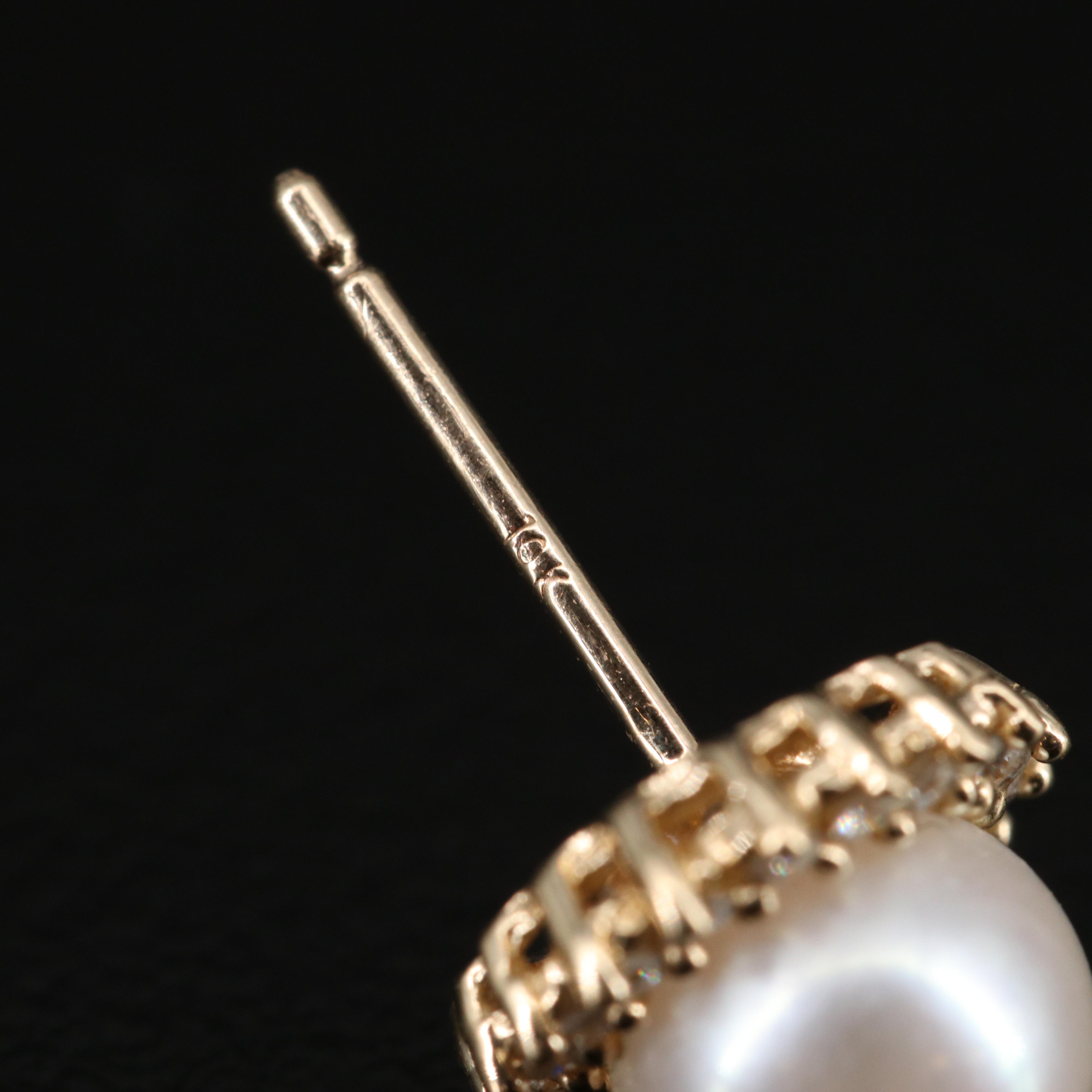 10K Pearl and Diamond Stud Earrings