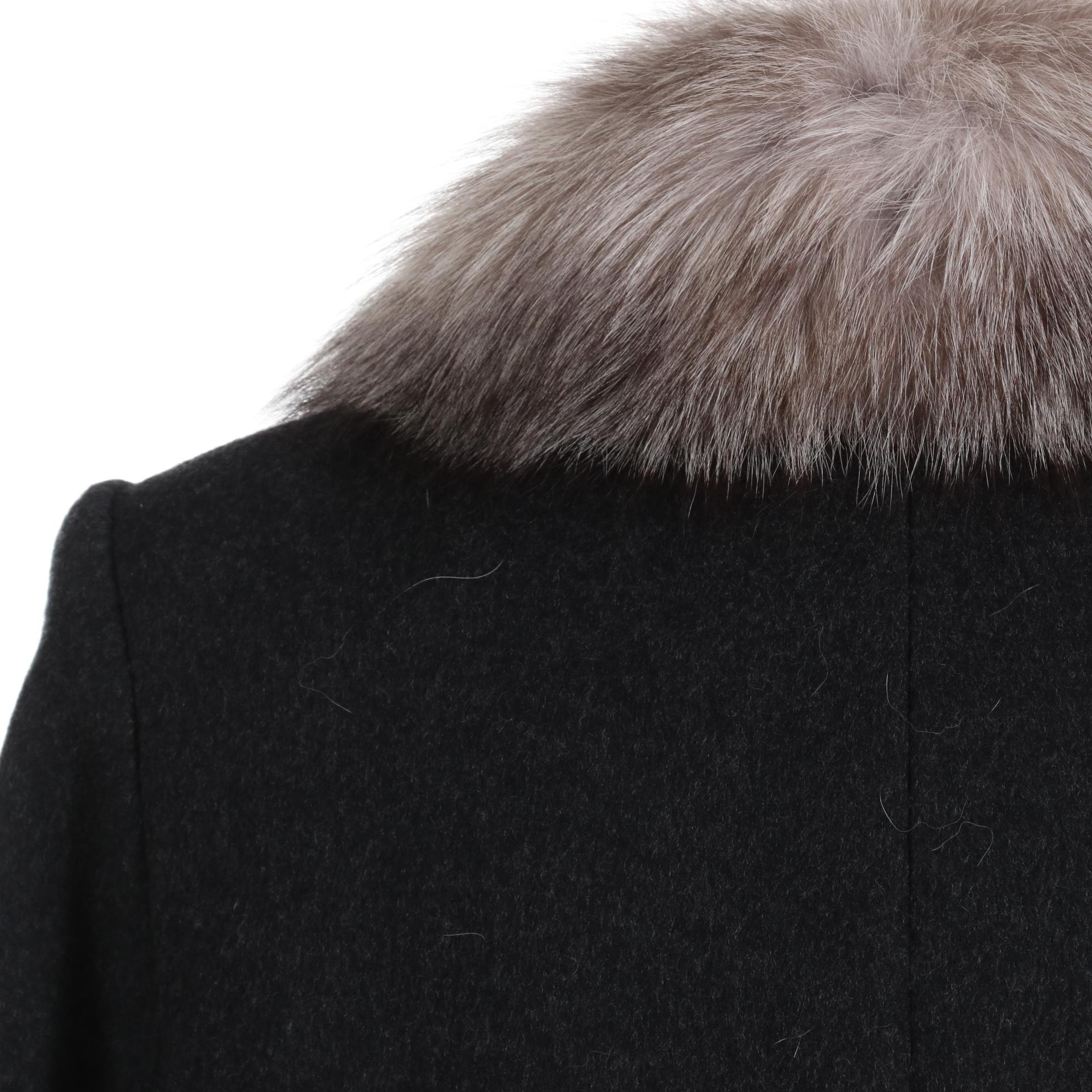 J.G. Hook Black Wool Double-Breasted Coat with Fox Fur Collar