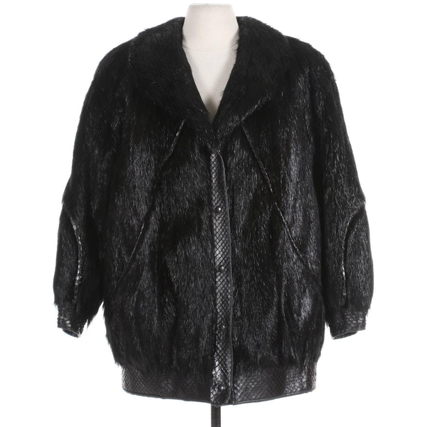 Fox Fur and Reptile Embossed Leather Jacket