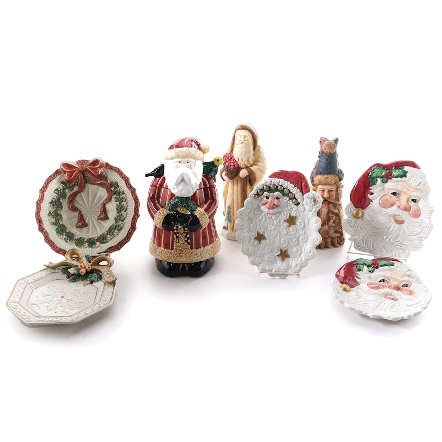 Fitz and Floyd Christmas Canape Plates with Santa Cookie Jar and Other Decor