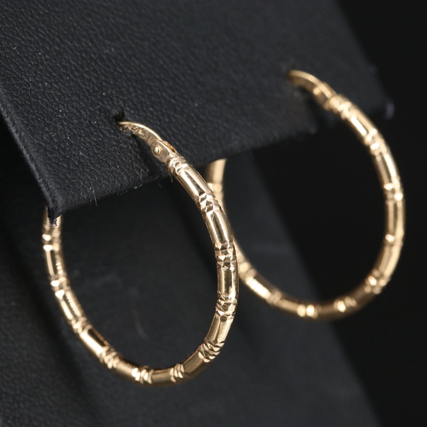 14K Diamond Cut Hoop Earrings